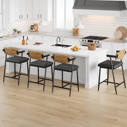 Vista 15 de IDEALHOUSE Juego de 2 taburetes de bar de altura de mostrador con brazos, taburetes de bar tapizados de 26 pulgadas con respaldo, asiento más ancho
