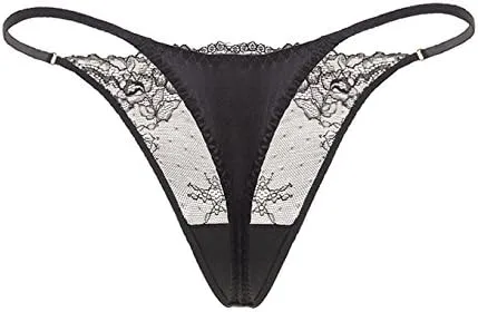 Vista 4 de SilRiver Bragas de satén de seda para mujer, tanga sexy con encaje en T