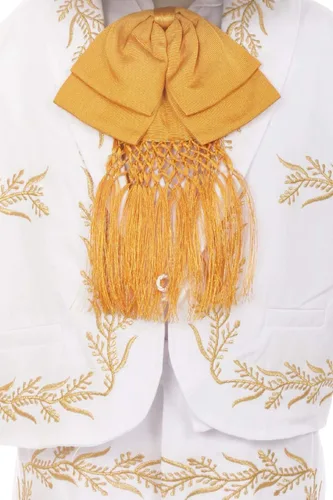 Vista 5 de Conjunto de traje de bautismo para niños de plata blanca Nuestra Señora de Guadalupe Virgen María Charro Mariachi traje de sombrero de boda niños