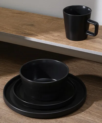 Vista 5 de Stone Lain Celina - Juego de vajilla de gres de 32 piezas, platos y tazones, colección de platos negro mate, servicio para 8, estilo minimalista