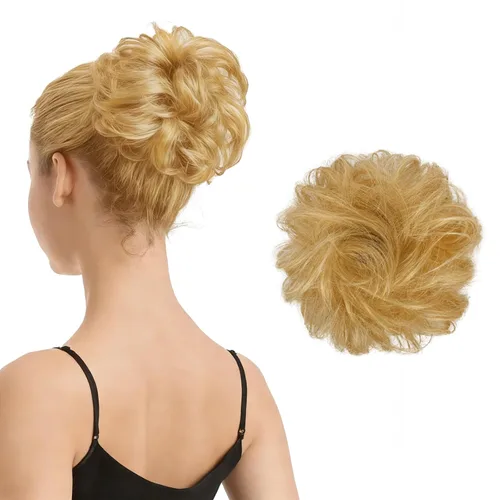 Vista 46 de Barsdar - Moño de cabello 100 % humano, Moño desordenado, Extensiones de cola de caballo, Moño de cabello rizado, Pieza de cabello