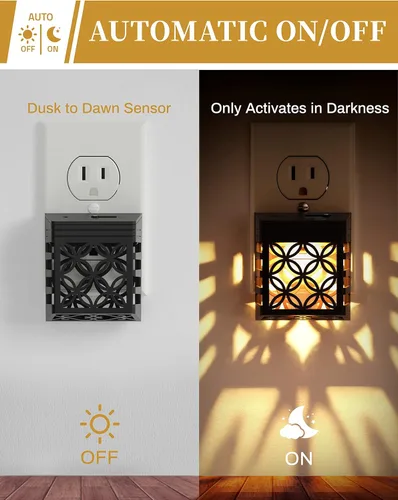Vista 2 de DORESshop Luces nocturnas LED brillantes que se enchufan a la pared con sensor de atardecer a amanecer, luces nocturnas regulables, brillo ajustable
