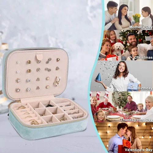 Vista 6 de Dajasan Cajas de Joyería de Terciopelo, Mini Estuche de Joyería de Viaje, Pequeño Organizador de Joyería de Viaje Portátil para Aretes, Pulseras