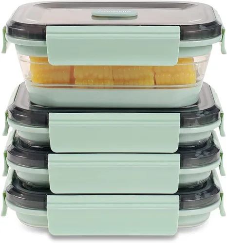 Vista 39 de Recipientes plegables de almacenamiento de alimentos con tapa hermética, 11.8 oz, juego de 4 recipientes pequeños de silicona apilables para la 4