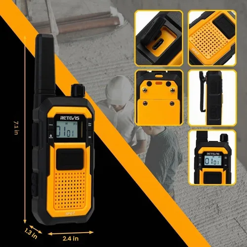 Vista 6 de Retevis RB48 - Walkie Talkies de Largo Alcance, Radios de 2 Vías MIL-STD 810H de Alta Resistencia con Auricular, Resistente al Agua IP67, 2000 mAh