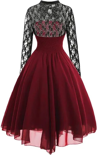Vista 2 de IWEMEK Vestido gótico steampunk para mujer con corsé, encaje floral, vestido de cóctel con vuelo, pañuelo, vestido punk de vapor para Halloween