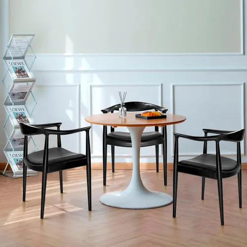 Vista 8 de Sillas de comedor de madera, sillas de comedor modernas de mediados de siglo (negro) Ash Wood Frame, PU Upholstered Seat, Ergonomic Support, Fully