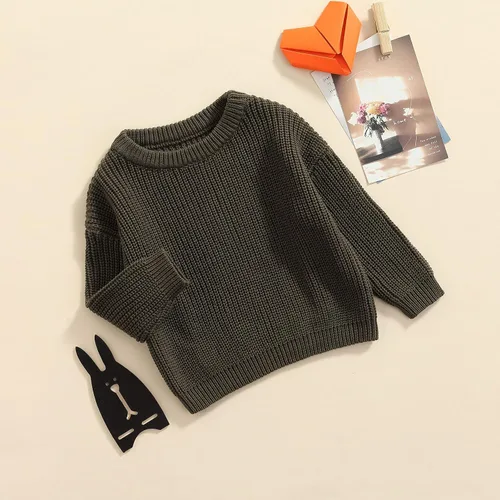 Vista 3 de Karwuiio Suéter de punto para bebé, niña, niño, cuello redondo, manga larga, sudadera para otoño e invierno