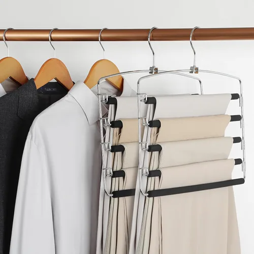 Vista 6 de TOPIA HANGER Perchas para pantalones que ahorran espacio, paquete de 2 organizadores de pantalones con brazo oscilante para armario, organizador