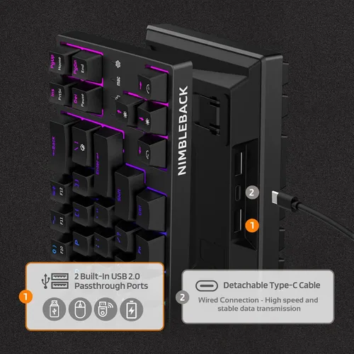 Vista 5 de LTC NB681 Nimbleback - Teclado mecánico con cable al 65%, retroiluminado RGB ultracompacto de 68 teclas para juegos con interruptor intercambiable