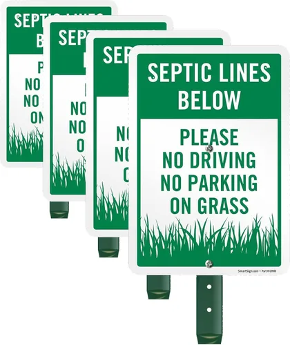 Vista 10 de SmartSign Letrero de patio con texto en inglés "Septic Lines Below - Please No Driving No Parking On Grass" de 10 x 7 pulgadas, kit de estaca de 18