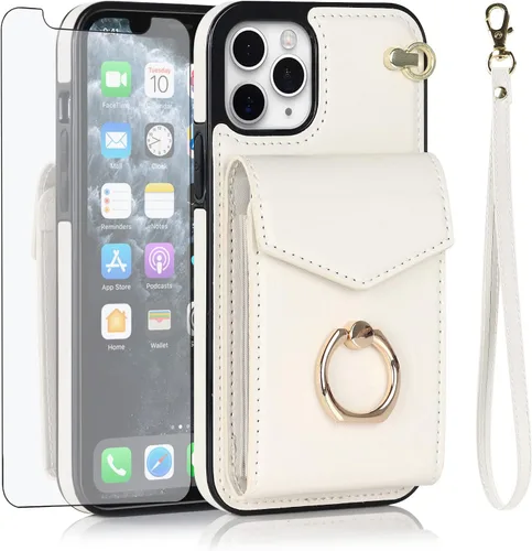 Vista 9 de Asuwish Funda de teléfono para iPhone 11 Pro Max 6.5 con protector de pantalla de vidrio templado y anillo de bloqueo RFID, soporte para tarjetas