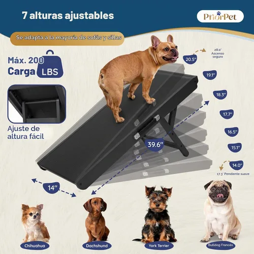Vista 2 de Rampa para perros para sofá, antideslizante, resistente, plegable, soporta hasta 200 libras, ajustable de 7 a 20 pulgadas, plataforma de aterrizaje