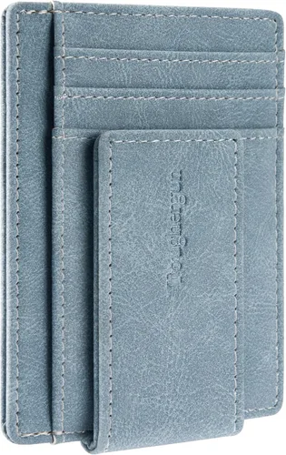 Vista 15 de Cartera minimalista Toughergun para hombres con clip de dinero magnético, cartera de cuero, tarjetero de crédito con bloqueo RFID Negro