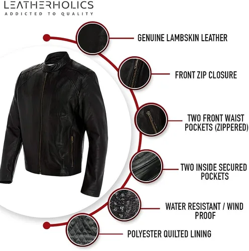 Vista 4 de Leatherholics - Chaqueta de piel de cordero auténtica para hombre