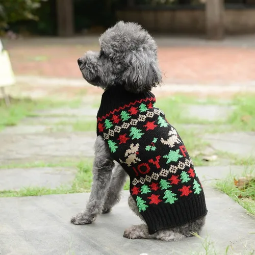 Vista 2 de Suéter de Navidad para perro, lindo suéter de punto para perro de la paz y gato, traje de Navidad feo para vacaciones, disfraz suave para otoño e