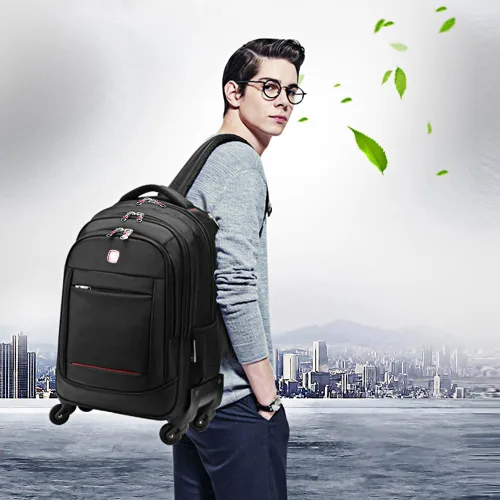 Vista 2 de star cloud Serie de mochilas con ruedas SC, Mochila con ruedas negras, Mochila con ruedas de 4 ruedas
