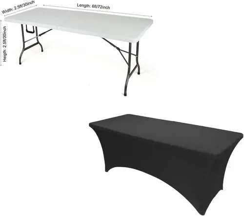 Vista 5 de Mantel de elastano negro de 6 pies para mesa plegable rectangular ajustable