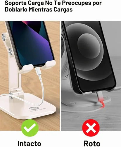 Vista 7 de Soporte para teléfono OCYCLONE, soporte para celular plegable con altura y ángulo ajustables para escritorio, soporte para iPhone más alto Beige