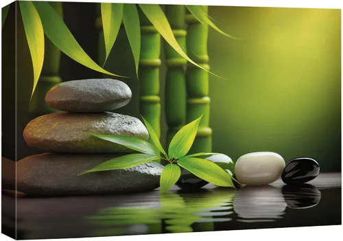 Vista 51 de Wall26 - Arte de pared estampado en lienzo con diseño de rocas negras en un lago tropical verde sereno, naturaleza floral, fotografía, realismo