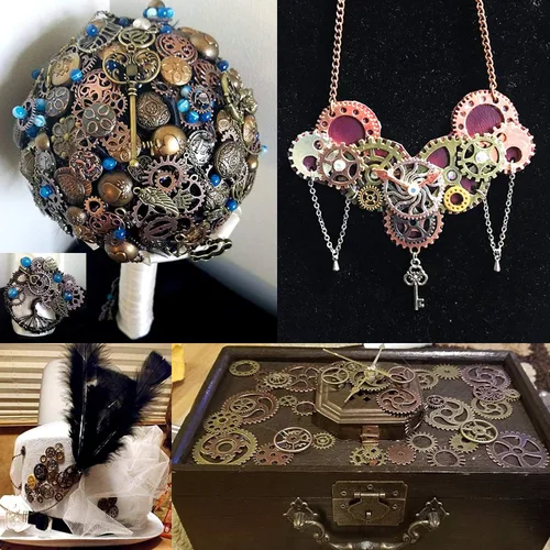 Vista 6 de Y&Y colgantes y dijes de engranajes steampunk de reloj redondo, de aleación, surtidos, engranaje de rueda de reloj para accesorios de elaboración