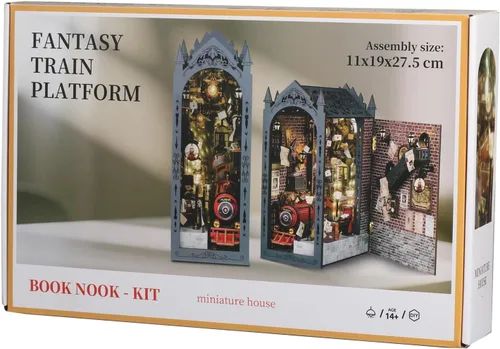Vista 9 de suruim DIY Book Nook Kit Bookend Puzzle Miniature Nook Library Bookshelf Insert Bookends Decoration Books Ornaments Gifts for Adults (Train Station)