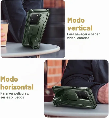 Vista 4 de Dexnor Funda de cuerpo completo para Samsung Galaxy S20 Ultra de 6.9 pulgadas, protector de pantalla y soporte integrados, protección de grado Verde
