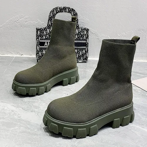 Vista 2 de Botas al tobillo con suela de lengüeta para mujer tacón bajo botas Chelsea elásticas botines cortos