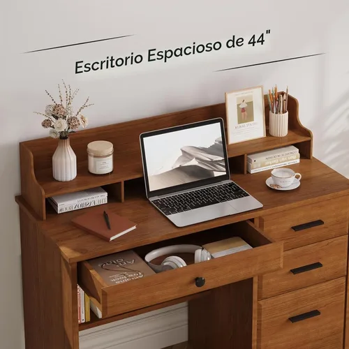 Vista 3 de 4 EVER WINNER - Escritorio para computadora con cajones para espacios pequeños, escritorio de madera con gabinete de archivos y soporte