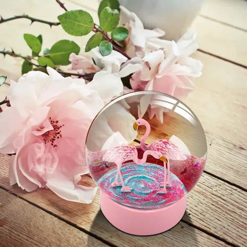 Vista 2 de Globo de nieve de flamenco rosa, globos de nieve de 100 mm para niñas, globos de nieve decorativos para decoración del hogar, cumpleaños