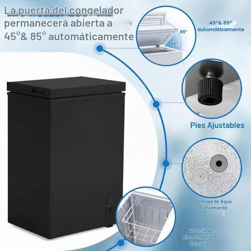 Vista 7 de Congelador de Cofre de 3.5 Pies Cúbicos - Congelador profundo compacto con control de temperatura de 7 niveles, enfriamiento rápido, eficiente