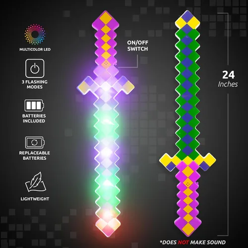 Vista 2 de Windy City Novelties Espada de píxeles con luz LED de 24 pulgadas, juguete inspirado en juegos de 8 bits con modos intermitentes multicolor