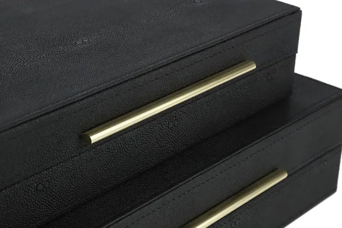 Vista 7 de HofferRuffer Juego de 2 cajas decorativas de piel sintética, organizador de accesorios grande de recuerdos, organizador de joyas con tapa con Negro