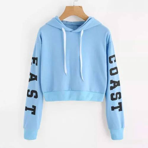 Vista 3 de Suéter largo con letras y capucha para mujer, blusa con capucha para mujer, blusa de otoño para mujer, blusa con botones