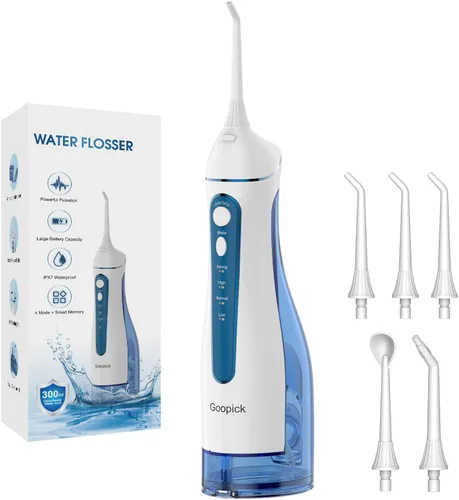 Vista 8 de Irrigador de agua portátil inalámbrico con tanque de 10.1 fl oz: irrigador oral recargable con 5 puntas para viajes, cuidado de frenillos y encías