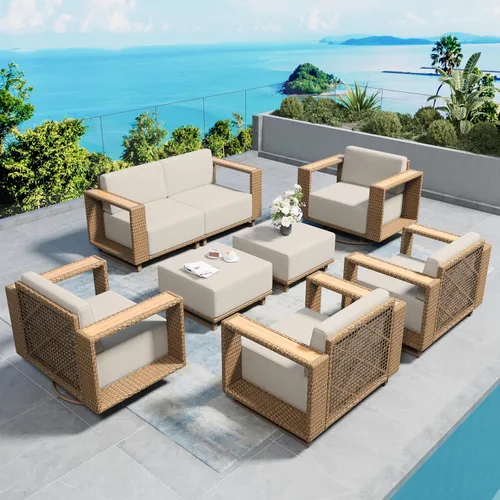 Vista 23 de SUNSHINE VALLEY 8 muebles seccionales de patio con cojín de 10 pulgadas de Beige-seccional