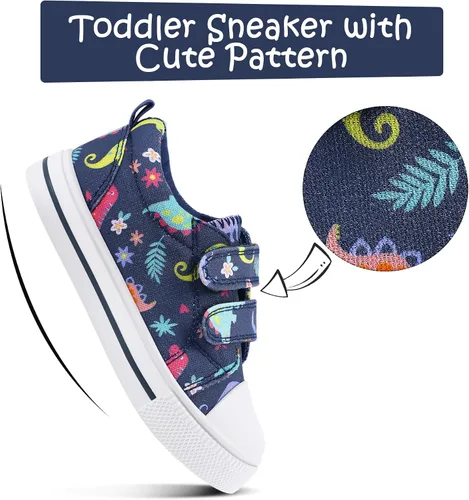 Vista 3 de K KomForme - Tenis de lona para niños y niñas de dibujos animados con doble velcro