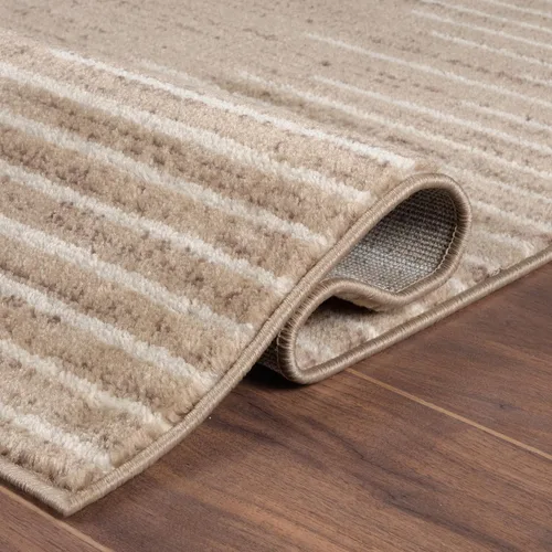 Vista 3 de Rugshop Alfombra bohemia a rayas resistente a las manchas, color beige, 2 x 7 pies