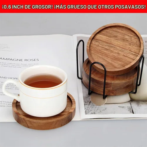Vista 3 de Juego de 4 posavasos de madera para exteriores, para decoración de mesa