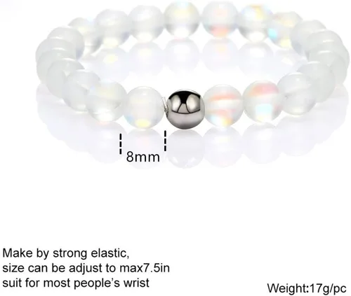 Vista 3 de Pulsera elástica con cuentas de sirena mística hecha a mano de cristal redondo de 0.315in multicolor mate cuentas pulsera elástica brillante