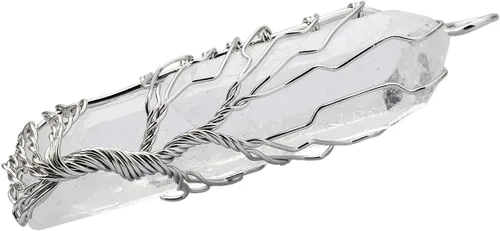 Vista 2 de Collar colgante de árbol de la vida Tumbelluwa con punto de piedra y cristal crudo que curan los chakras envueltos hechos a mano para mujeres