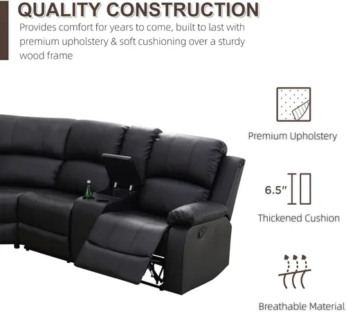 Vista 6 de Juego de sofá seccional reclinable manual, juegos de muebles de sala de estar de cuero regenerado en forma de L, sofá de esquina seccional