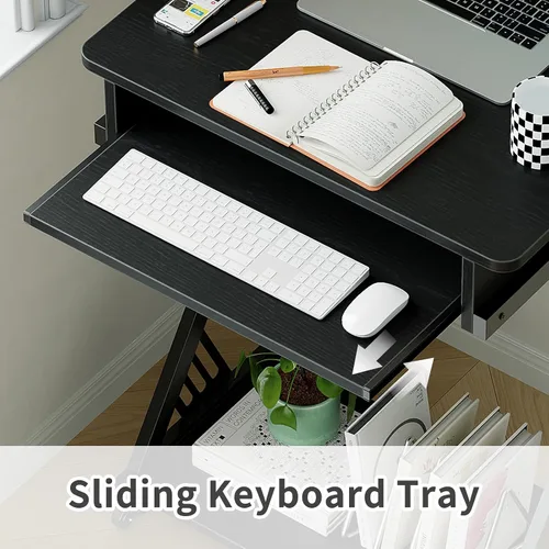 Vista 4 de ALISENED Escritorio para computadora para espacios pequeños, mesa de estudio compacta en forma de Z de 23.6 pulgadas con bandeja de teclado suave