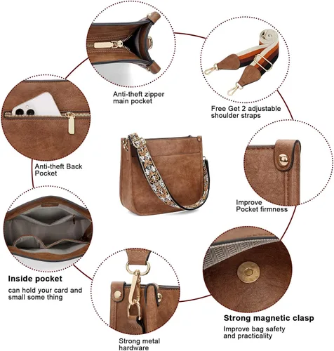Vista 5 de HKCLUF Bolso cruzado para mujer, 2 piezasjuego de cartera de cuero con 2 correas ajustables para guitarra
