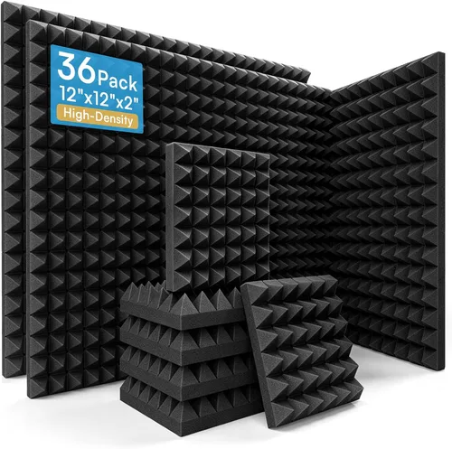 Vista 8 de Paquete de 24 paneles de espuma acústica piramidal, 12 x 12 x 2 pulgadas, color negro Paquete de 24 pirámide (negro)