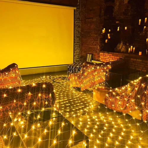 Vista 2 de JMEXSUSS - Luces de red para exteriores impermeables, de 12 x 5 pies, con enchufe y 8 modos con control remoto, 360 luces LED para decoración