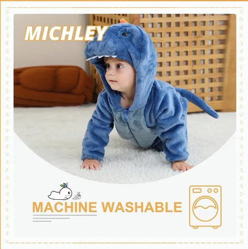 Vista 6 de MICHLEY - Overol unisex para bebé, mameluco estilo animal, con capucha, de franela, cosplay, para invierno u otoño