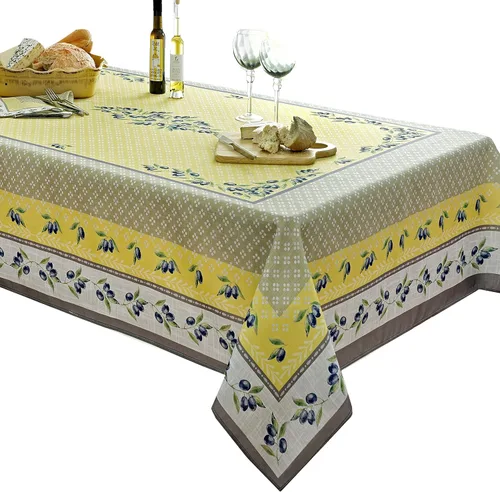 Vista 7 de Home Bargains Plus Mantel rectangular de tela, juego de 4 manteles individuales, estampado Olivier amarillo y gris oliva, manteles individuales