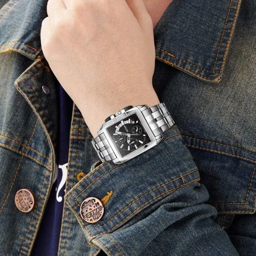 Vista 2 de MEGIR Reloj de pulsera analógico de cuarzo luminoso para hombre con correa de acero inoxidable para colección MS2018