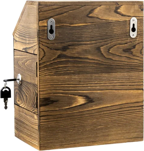 Vista 7 de MyGift Caja de sugerencias con pizarra, cerradura y llave, caja de donación de montaje en pared para colección de recaudación de fondos, caja
